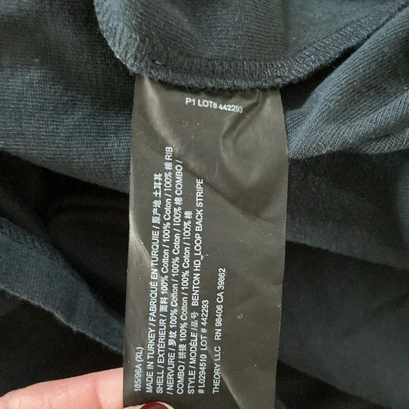 Theory sz XL cotton longsleeve tshirt hoodie 2 buttons LIKE NEW dark navy blue - Picture 8 of 12